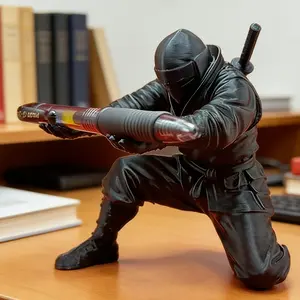 Ninja-Themed Pen Holder Stand - Ninja Statue Desk for Office, School, Bookshelf Decoration - Ninja Figure Gift Suitable for Christmas, Valentine's, Easter Gifts for,,
