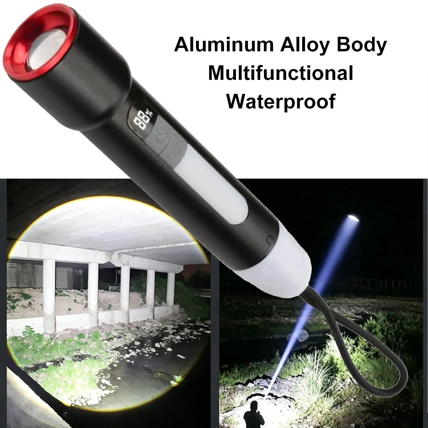 5000 Lumens High Bright Tactical Flashlight, Rechargeable LED Flashlight with COB Work Light, 5 Modes, IPX6 Waterproof, Zoomable for Camping Hiking Emergency, Gift for Men