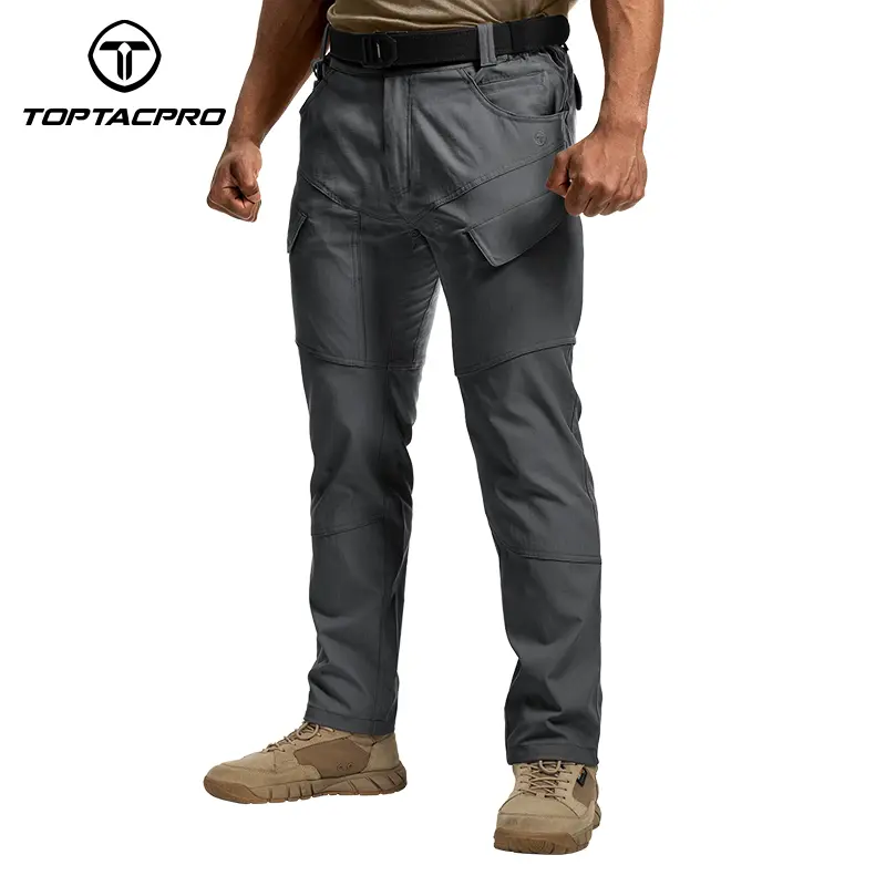 TOPTACPRO Men's Tactical Cargo Pants, Waterproof Elastic Ripstop Check Fabric Trouser with Multi-Pockets for Outdoor Work and Hiking, Spandex, Menswear, Outdoors