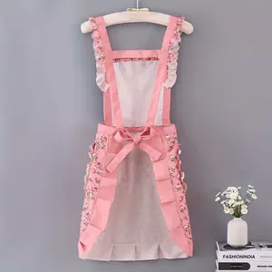 1pc Cute Woman Apron Household Kitchen Cooking Breathable Wear Cleaning Suitable Double Pocket Pink Blue