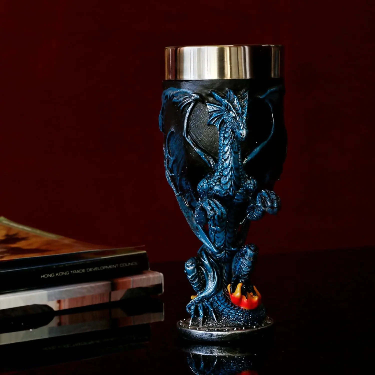 Alikiki Medieval Fantasy Blue Dragon Cup - 7oz Stainless Steel Gothic Goblet Mug, Dungeons and Dragons Gift, Game Party Decoration