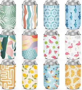 12 Pack Summer Can Cooler Sleeve Insulated Neoprene Can Coolers in Bulk, Beach Pool Bottle Can Drink Holder Party Decorations, Men Women Birthday Bachelorette Party Favor Gifts Terrific-Young