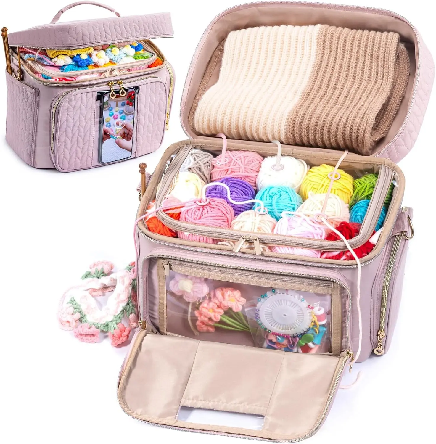 Crochet Bag Organizer - Yarn Bags for Crocheting - Crochet Storage Bag with Pockets for Crochet Hooks, Crochet Accessories - Yarn Organizers - Yarn Holders for Crocheting - Knitting Bags Gift