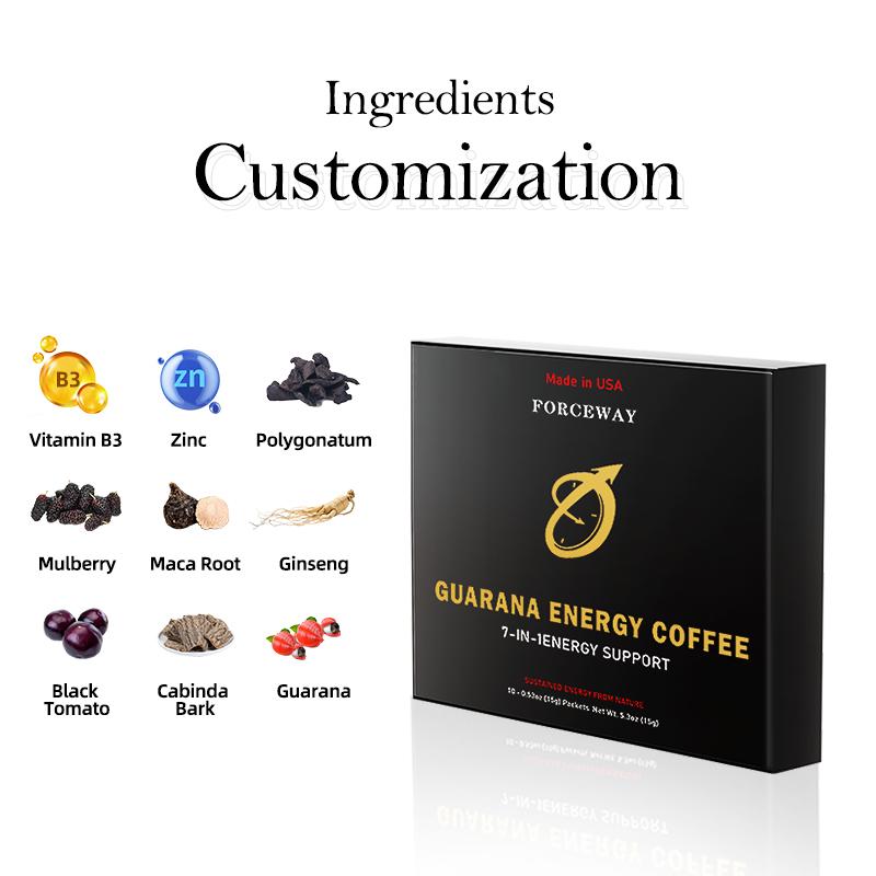 Guarana Energy Coffee, containing 3 packs of vitamin B3, Polygonatum sibiricum extract, Mulberry extract, Ginseng extract, etc