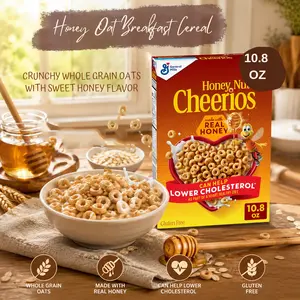 Honey Oat Breakfast Cereal, Crunchy Whole Grain Style Cereal for Morning Meals and Snack Time, 10.8 oz Box