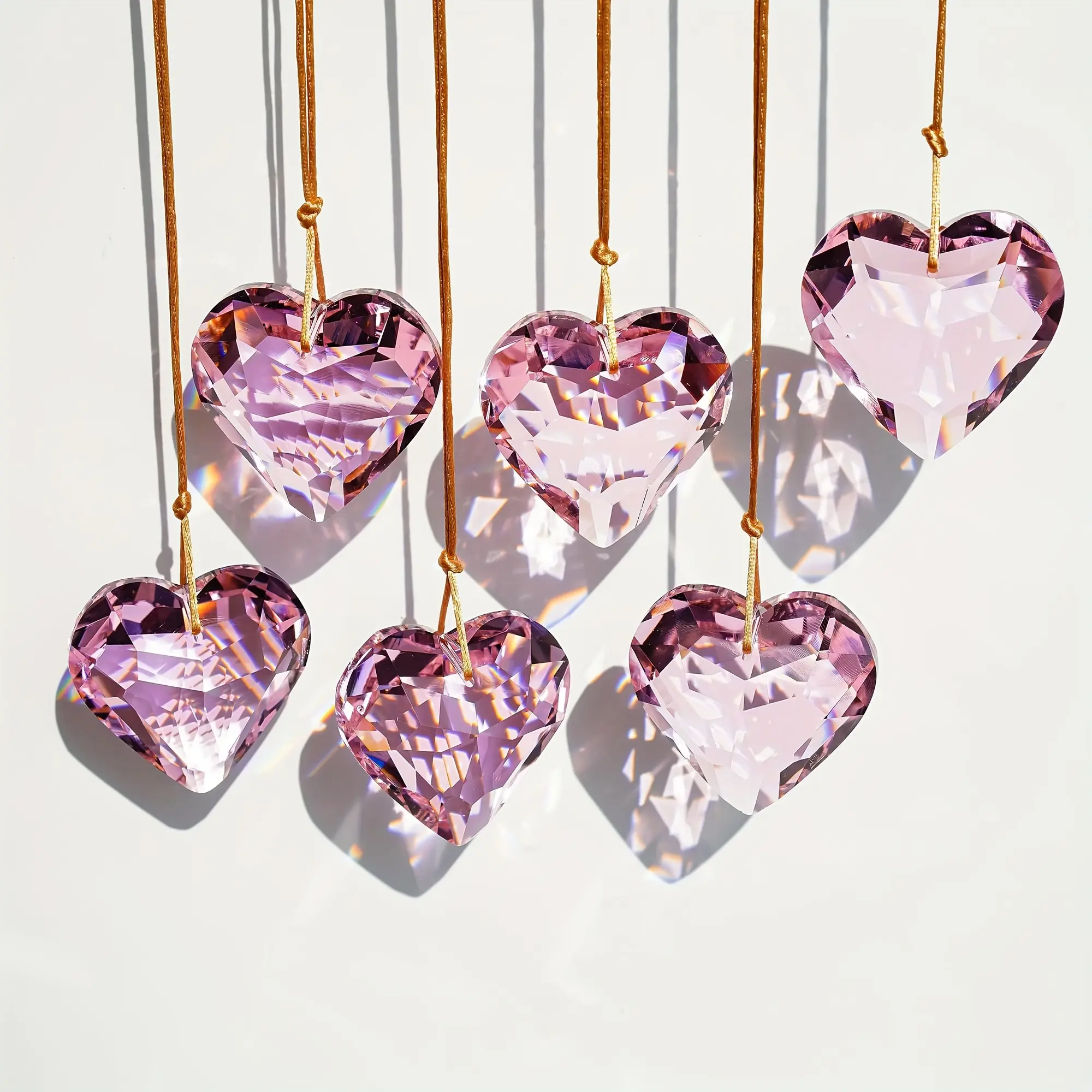6-Piece Heart-Shaped Crystal Decorations, Valentine's Day Rainbow Hanging Crystals, Wall Hanging Ornament, Window & Wedding Decoration, Valentines Decor, Home Decor Ornaments