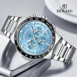 Reward REWARD VIP Blue Quartz Watches for Men Sport Chronograph Calendar 24-hour display Luminous Wrist Watches Stainless Steel Wristwatch