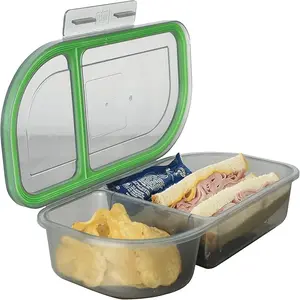 MyGo Container Half-Sized To-Go Divided Compartment Container, 9-1/2" X 5" X 2-1/2", Reusable, Microwave Safe, NSF Certified, Smoke/Green
