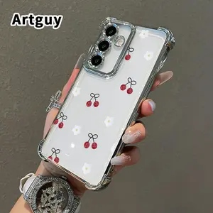 Cherry Blossom Pattern Phone Case Suitable for Samsung Galaxy S23 Ultra S24 Plus S25 S22+ FE Edge Four Corner Air Cushion Anti Drop Transparent Full Coverage Cover