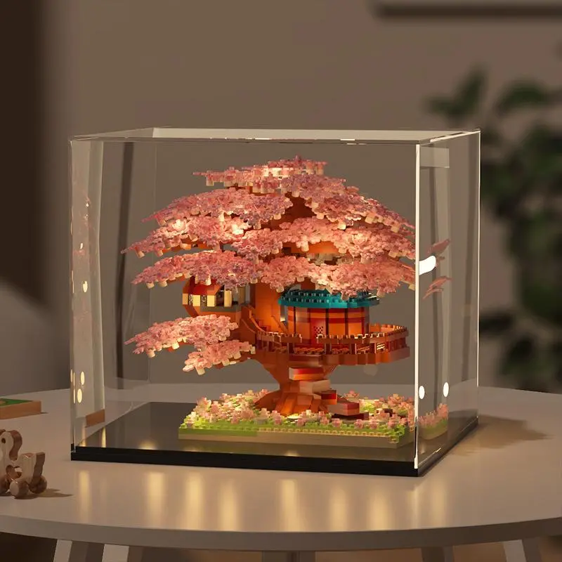 Cherry Blossom Treehouse Building Blocks Toy, Mini Cherry Blossom Tree Building Blocks Toy, Creative Display Ornament for Home Office Desk, Brick, Premium Abs Material, Gift, Building Block Model