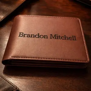 Custom Engraved Men's Wallet - Personalized Leather Gift for Dad Husband or Graduation Present