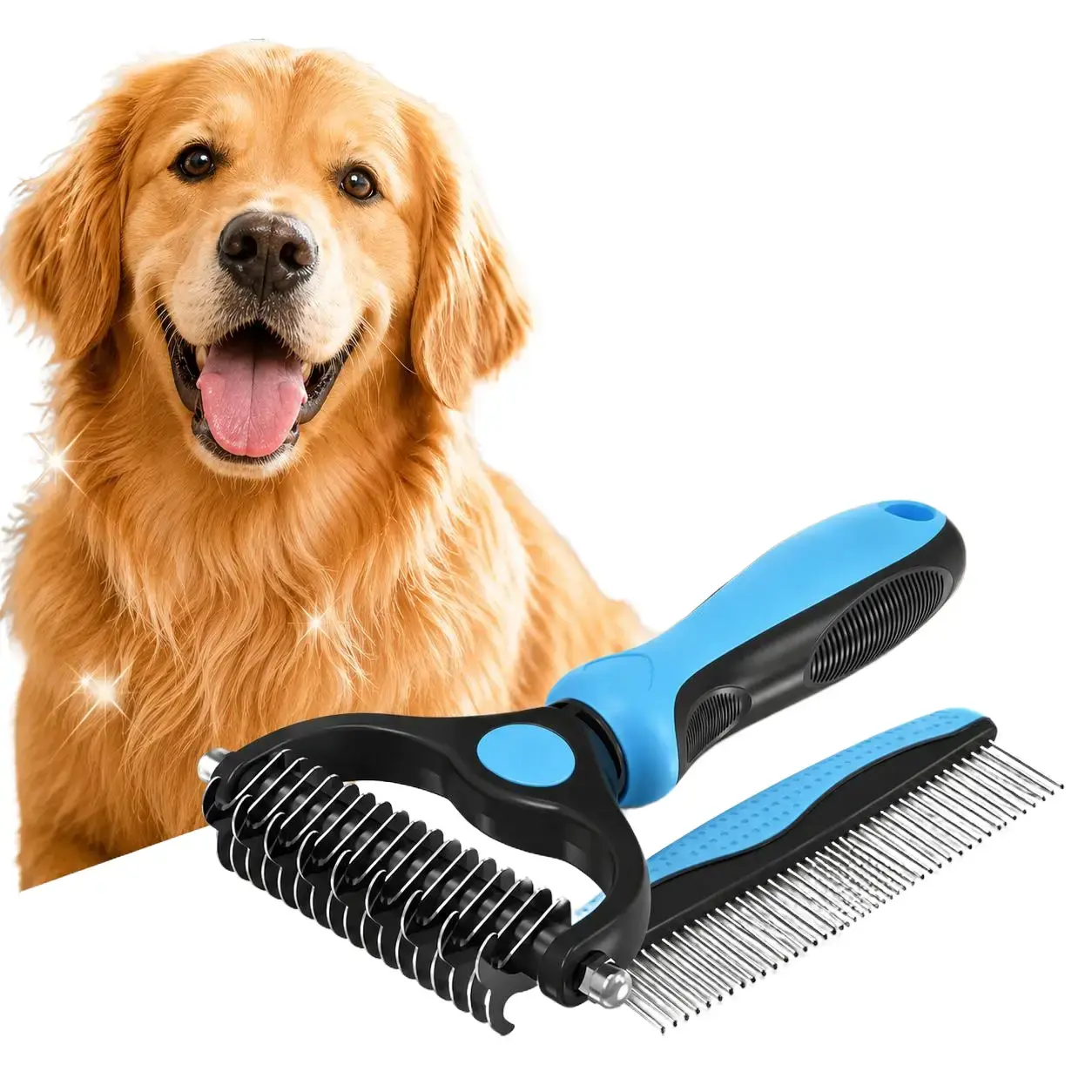 Double-Sided Pain-Free Pet Grooming Rake Brush, Dual Sided Undercoat Dematting & Shedding Comb for Dogs & Cats, Effectively Reduce Loose Fur & Flying Hairs extra wide   groom accessory