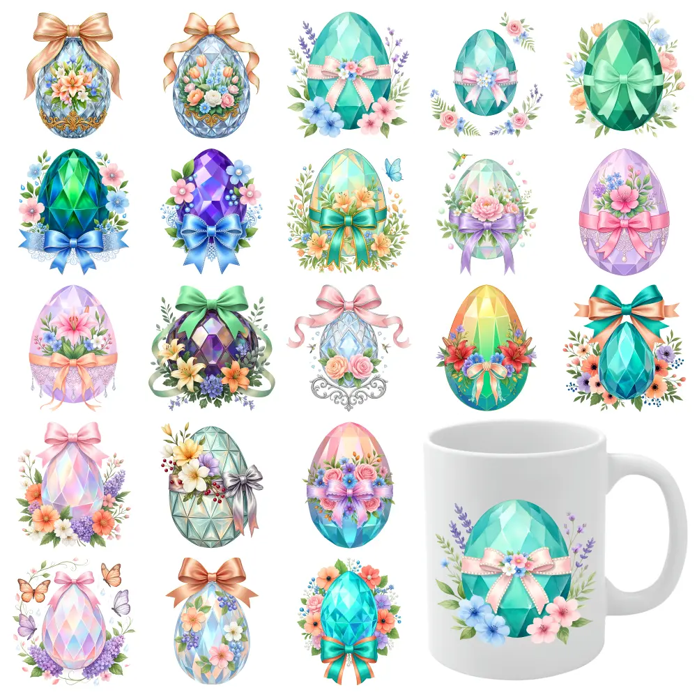 21 Pcs Floral Egg UV DTF Stickers Plastic Self-Adhesive Labels UV DTF Transfer Stickers for Glass Cups DIY Water Bottle Glass Suitable for 16 oz Glass Waterproof Rub on Transfers clock