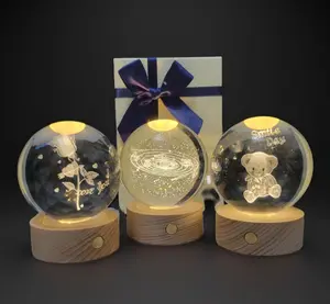Wireless 3D Crystal Light Ball for Graduation Gift Present Mother's day, Night Light with Removable Glow Ball, Gift Set, Boyfriend or Girlfriend, Birthday Gift Set, Easter Gift for Teens Boys and Girls, 2.4"(6cm)  or 3.2"(8cm) Diameter Touch Switch Mode
