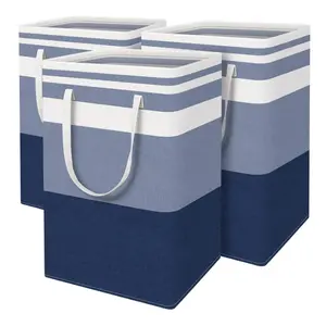 75L Large Waterproof Freestanding Collapsible Tall Clothes Baskets (3-Pack) - Laundry Basket with Extended Handles, for Dorms & Families (Gradient Blue)