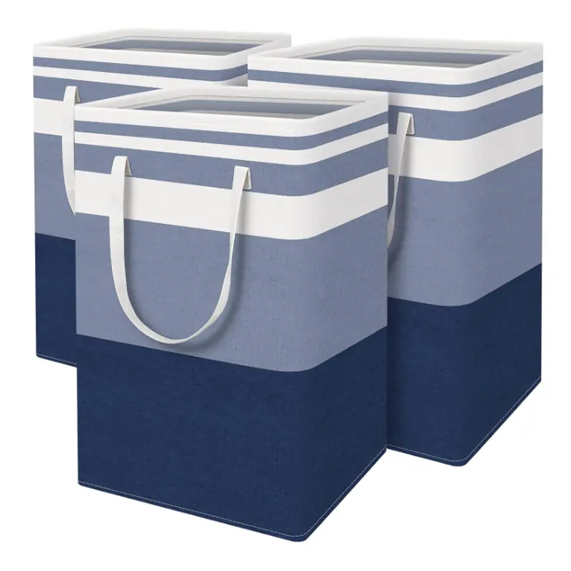 3-Pack 75L Large Waterproof Freestanding Collapsible Tall Laundry Baskets Set - College Picks with Long Handles for Dorms, Organizing and Storing (Gradient Blue), College Laundry Baskets