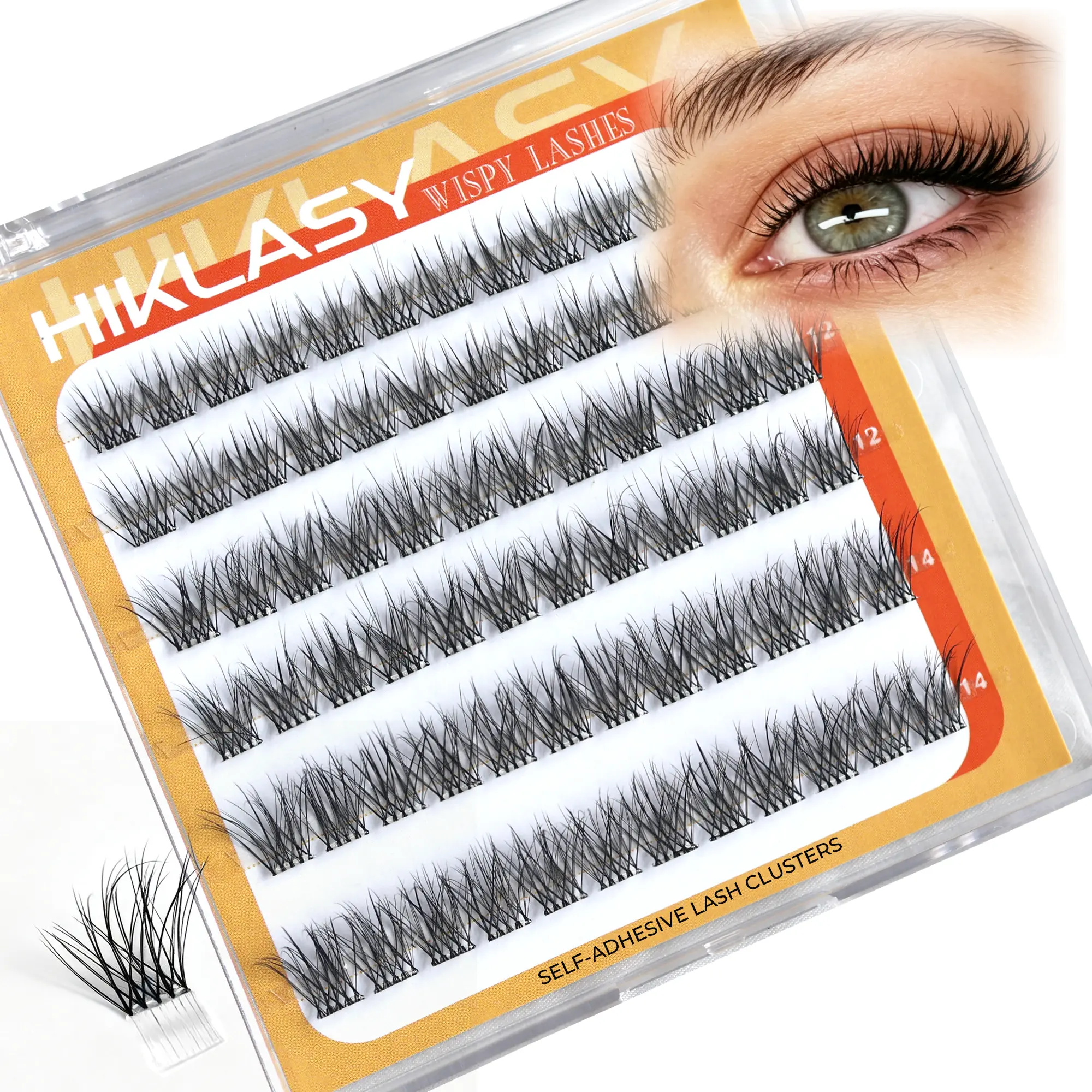 HK Hiklasy Self-Adhesive Wispy Lash Clusters - No Glue False Eyelashes & Adhesives, Natural Look, Easy Application, Strong Hold, Everyday Wear Eye Extensions