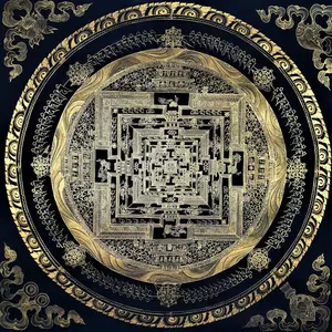 Exquisite Kalachakra Mandala Thangka – Hand Painted Tibetan Masterpiece: Embark on a Journey of Time and Compassion Wooden