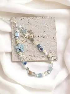 Ocean Sea Shells And Memories Ceramic Phone Strap Beach Durable Handmade Smartphone Cellphone with Handpainted Seashell Charms Blue Coastal Elegance