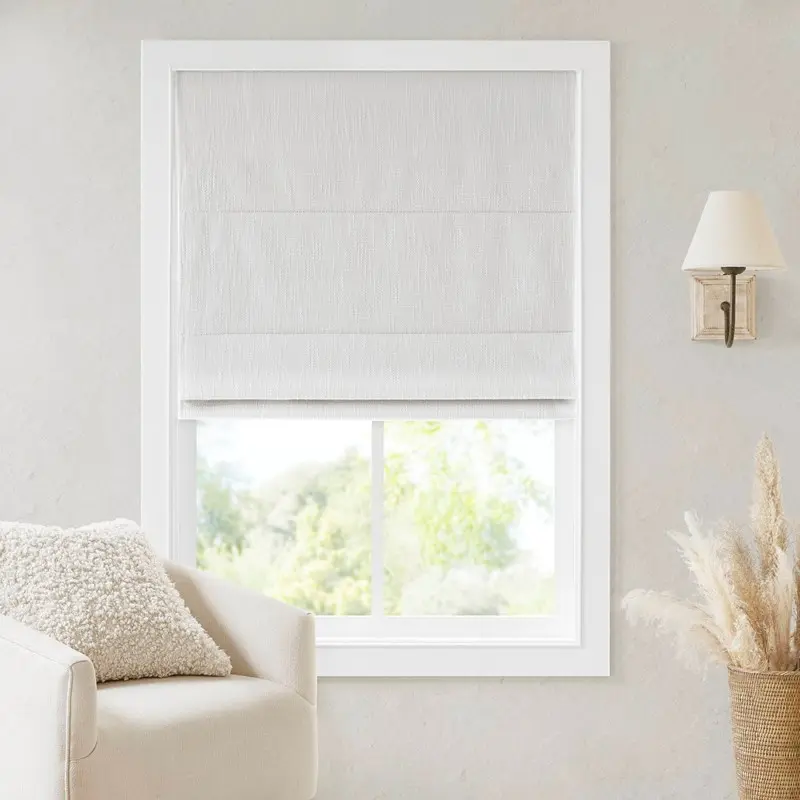 34x64 Inch Cordless Roman Shade with Total Blackout and Thermal Insulation, Pull Down Window Blind for Bedroom, Living Room, Nursery, White