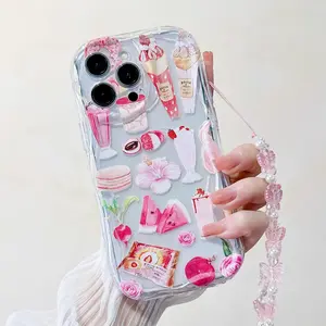 Cute Ice Cream Pattern Phone Case with Lanyard, Decorative Phone Protector Cover for Samsung A52 A14 A15, Phone Accessories for iPhone 11 12 13 14 15 Pro Max