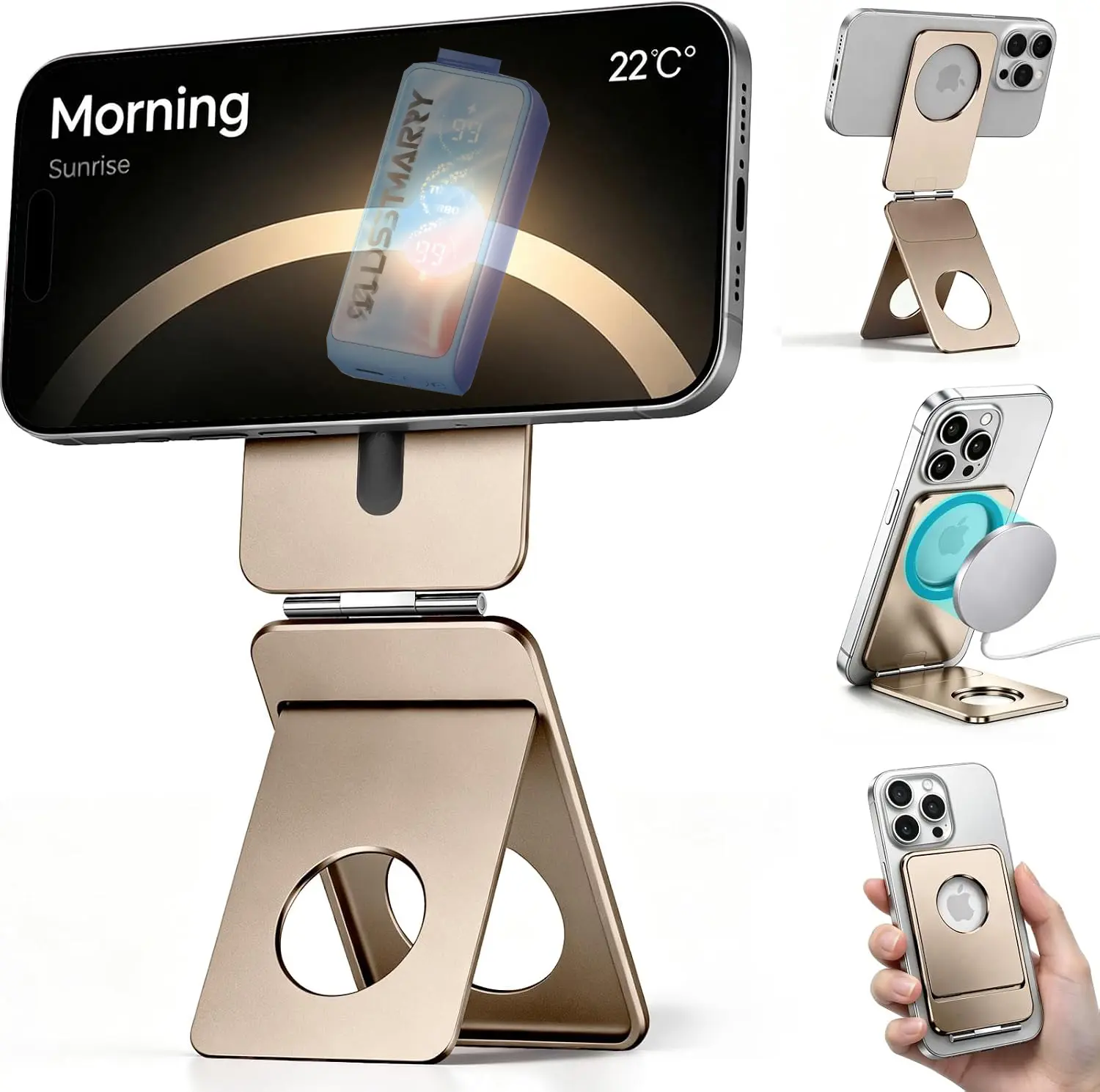 L0st Ma1y Cell Phone Stand for Desk, Adjustable Phone Holder Aluminum Cell Phone Stand, for iPhone Stable Anti-Slip Base, Case Friendly for iPhone 17 16 15 14 Pro Max, Magsafe Tripod, Tripod for iPhone Lightweight Aluminum Strong Magnets iPhone Stand