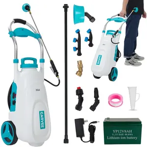 13 Gallons Battery Powered Sprayer with Wheeled Cart, 18V 4Ah Electric Sprayer with 6 Nozzles & 2 Wands, 4-6 Hour Runtime, 80PSI Adjustable Pressure, Trigger Lock, Yard Sprayers for Lawn