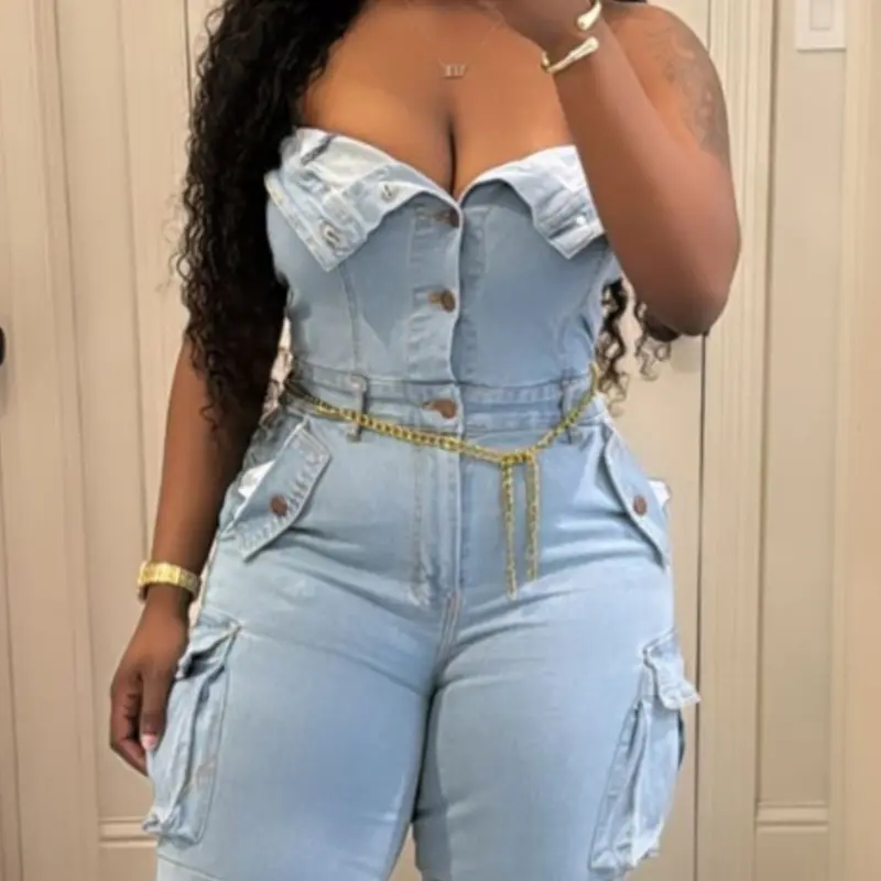 American Vintage Crop Top Overall, Jumpsuits with Pockets, Multi-Pocket Workwear Design, Waist Cinching Slim Fit, Sexy Girl Style, One-Piece