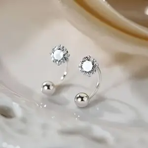 Elegant 925 Sterling Silvery Stud Earrings with Sparkling Zirconia - Perfect Valentine's Day Gift