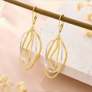 ALEXCRAFT Engraved S925 Earring Collection — 14K Gold-Plated Copper (Two-Tone Silver & Gold) — Geometric French Hook Earrings — Fashion Jewelry — Mother's Day & Birthday Gift