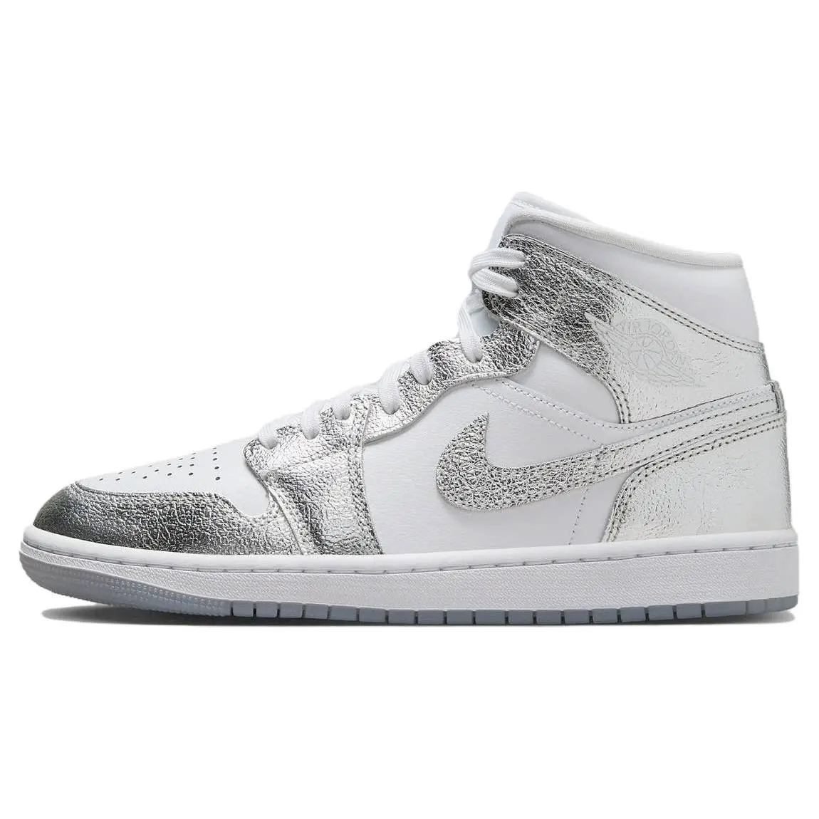 Women's Jordan 1 Mid SE Metallic Silver Casual Sneaker, Shoe, Footwear, Metallic Accent Casual Trainers FN5031-100, Solid Metallic, Mid-Top Sneaker