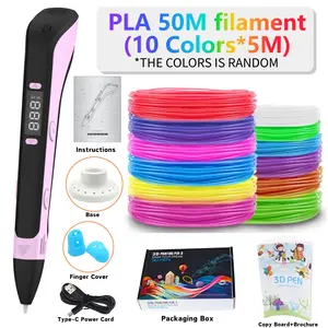 3D Printing Drawing Pen Set - DIY Drawing and Printing Tool, 50M PLA Filament, Finger Protectors, Sketchbook, and Base，Multi-Mode DIY Craft Tool with LCD Screen, Ideal for Youngsters' Art & Fun, Perfect Birthday or Christmas Gift