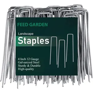 FEED GARDEN 4 Inch 25 Pack Galvanized Landscape Staples 12 Gauge Anti-Rust Garden Stakes Landscaping Fabric SOD Pins Yard Stakes for Weed Barrier Fabric
