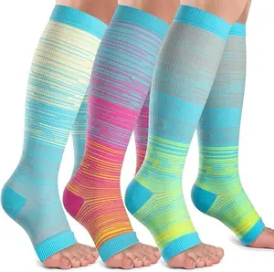 Open Toe Compression Socks, Sports Socks for Women & Men-3 Pairs 20-30 mmHg Knee High Stockings for Running Jogging Traveling socks Knee High Medical Compression Socks