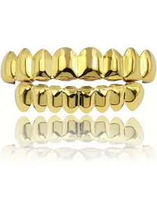 2PCS Gold Plated Silver, Hip-Hop Mouth Fence for Men and Women, Tooth Fence for Top and Bottom, Shiny Silver Color for Clown Rapper, Halloween Role-Playing Party Gift