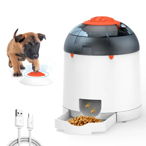 Potaroma Electronic Automatic Remote Control Dog & Cat Puzzle Feeder Toy - USB Rechargeable 280ml Treat Dispenser, Training Tool, Brain Game, Customizable DIY Stickers, Paw Coordination, Intelligence Enrichment (All Breeds),familyfun