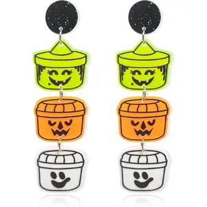 Halloween Earrings Colorful  Pumpkin Ghost Bat Spider Dangle Stud Earrings Cute  Candy Basket Earrings for Women Halloween  (basket)