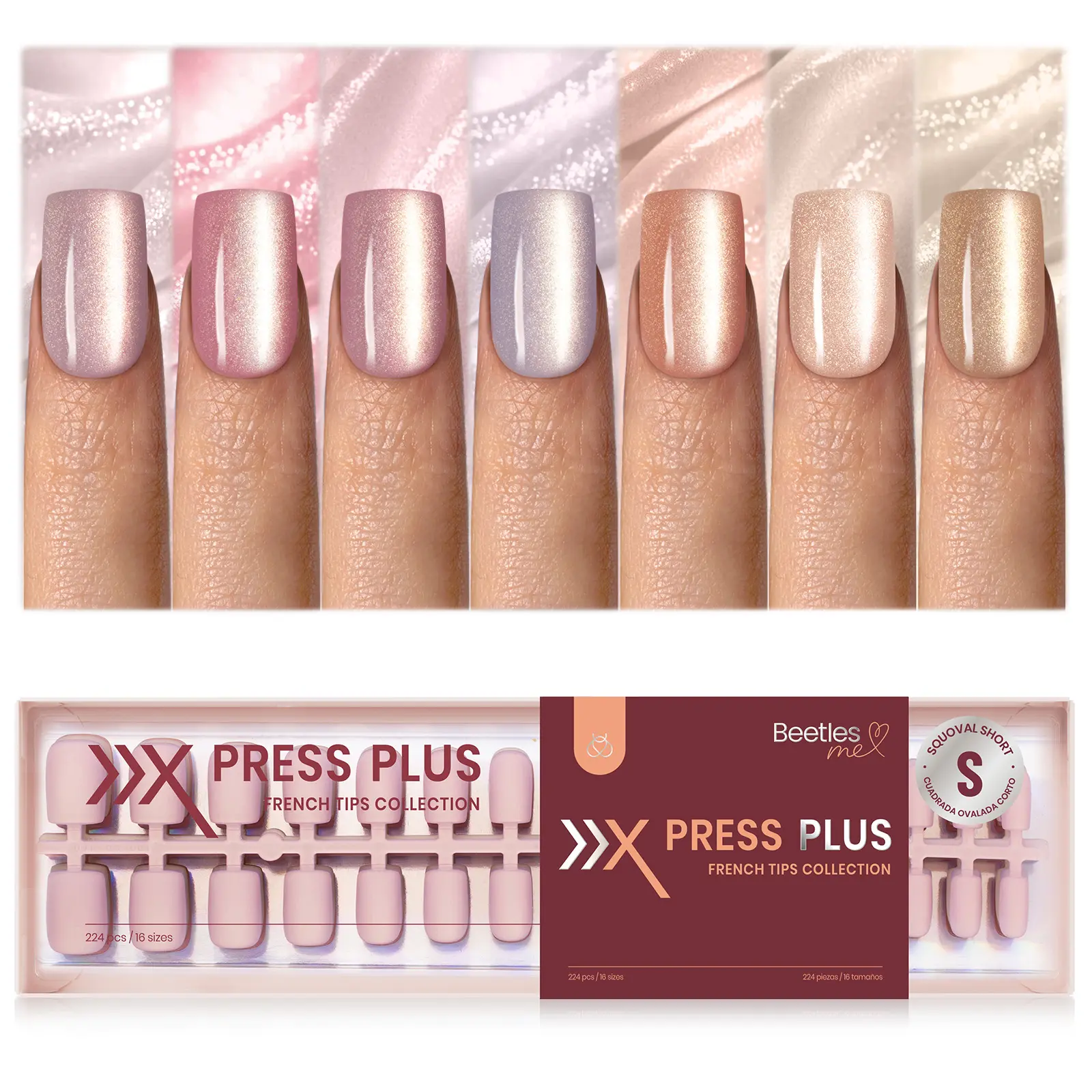 ShortSquare【ChampagneAurora】16Sizes224Pcs【OnlyTips