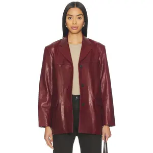 EAVES Aroa Leather Blazer Jacket in Beet Red EAVES Aroa Leather Blazer Jacket in Beet Red