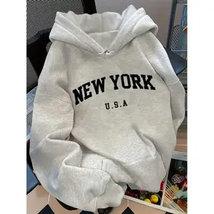Women's letter printed hanging shoulder gray hooded sweatshirt, autumn and winter graduation, back to school outfit, graduation, female teacher outfit, back to school pullover, autumn outfit