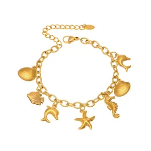 Dolphin, Starfish & Shell DIY Accessories Bracelet & Anklet – Stainless Steel Gold - Plated Ocean - Style Jewelry,DIY Bracelet