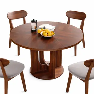 Giratree Farmhouse Round Fluted Dining Table for 4, 47 Inch Circle Kitchen Table with Wooden Pedestal Base, Dinner Tables for Home Living Room Kitchen