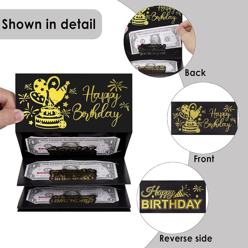 4Pack Birthday Dollar Folding Black/Pink Envelopes Gold Stamping Gift Pack with 6Slot DIY Holiday Cash Envelopes for Party Festive Decorations Money Birthday Cards with Envelopes Surprise Birthday Gifts Valentine's Day Gifts Christmas Gifts Party Supplies