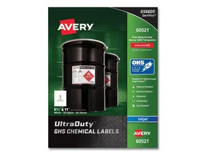 Avery Chem Label, 8-1/2"W x 11"H, 50 Labels, PK50 Synthetic Film 7278260521