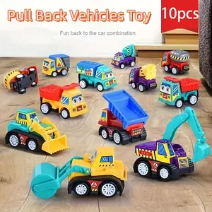 10pcs Kids Pull Back Car Toy Set Durable Plastic Construction Trucks and Cars with Cute Friendly Faces Easy Pull Back Action Assorted Colors Toy Vehicles for Girls Perfect Birthday and Christmas Gift Car Toy Set
