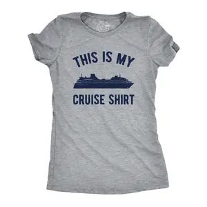 Womens This Is My Cruise Shirt Tee Funny Vacation Travel Boat T Shirt for Ladies Funny Womens T Shirts Cute Vintage Fashion Casual Ladies T-Shirt Gift Funny Summer Top Women's Novelty Tees Light Grey