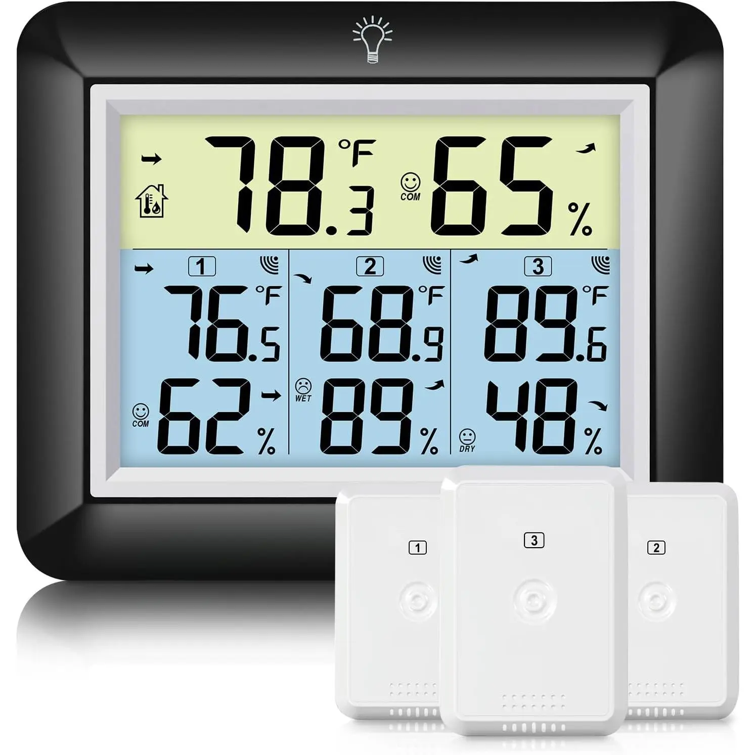 Indoor/Outdoor  Hygrometer, Digital Temperature and Humidity  with 328ft Range Remote Sensor for , Greenhouse, Bedroom, Kitchen, Refrigerator, Black