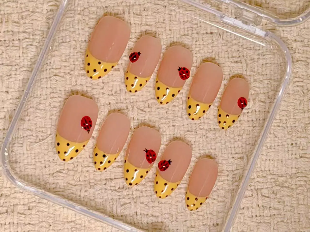 AuraNail LADYBUG SUMMER Handmade Press-on Nails – Reusable, Salon-Quality, Long-Lasting, Unique Design
