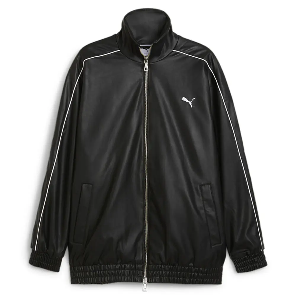 PUMA Mens T7 Oversized Pleather  Athletic Outerwear Casual Full Zip - Black