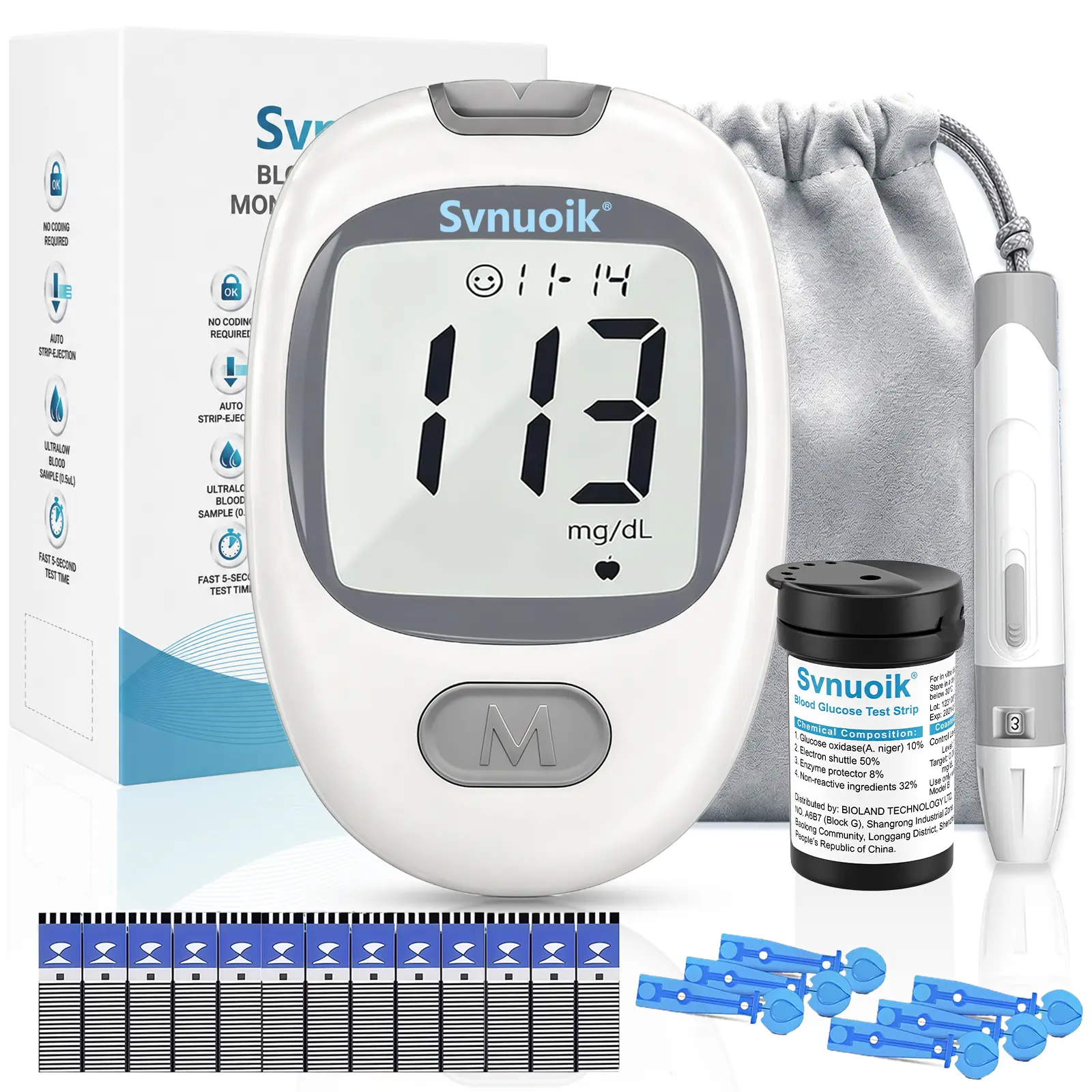 Blood Glucose Monitor Kit, Blood Sugar Testing Kit, 100/50 Glucometer Strips, 100/50 Lancets, Test Strips Blood Sugar Meter Glucometer，for people with diabetes